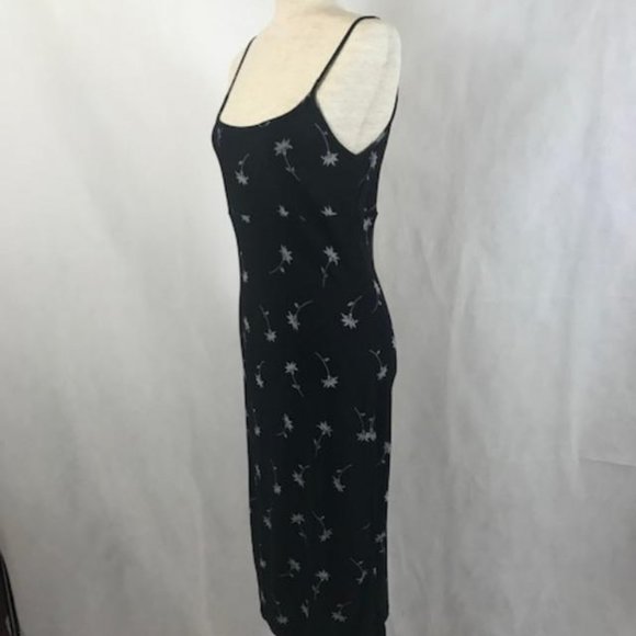 EUC Black with Floral Print Slip Midi Dress Size 6 - Picture 4 of 10